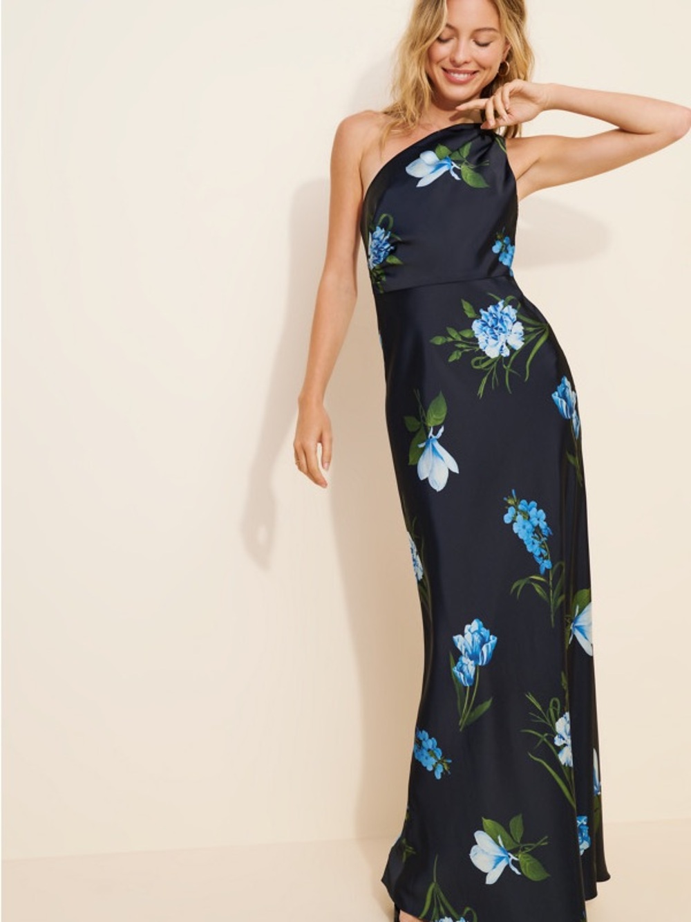 Sachin + Babi Dolphin Navy Blue One-Shoulder Floral Maxi Dress